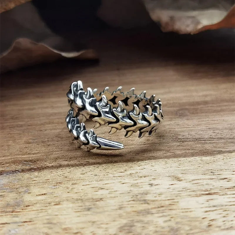 Vintage Gothic Silver Spine Rings for Women Men Open Hip Hop Jewelry