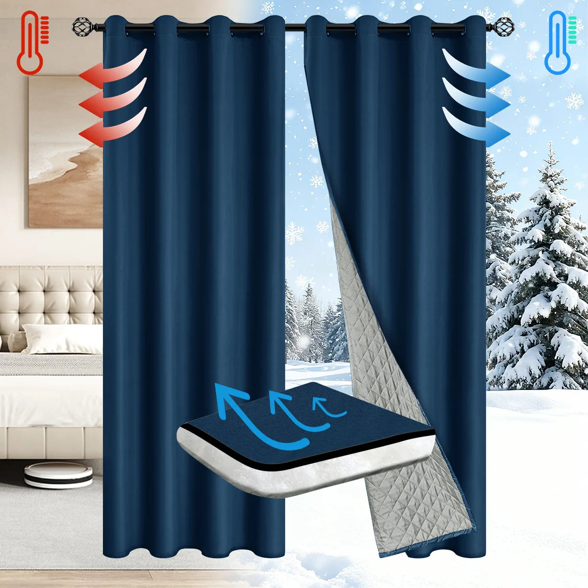 Winter Thickened Cotton Blackout Insulated Curtains for Bedroom & Living Room