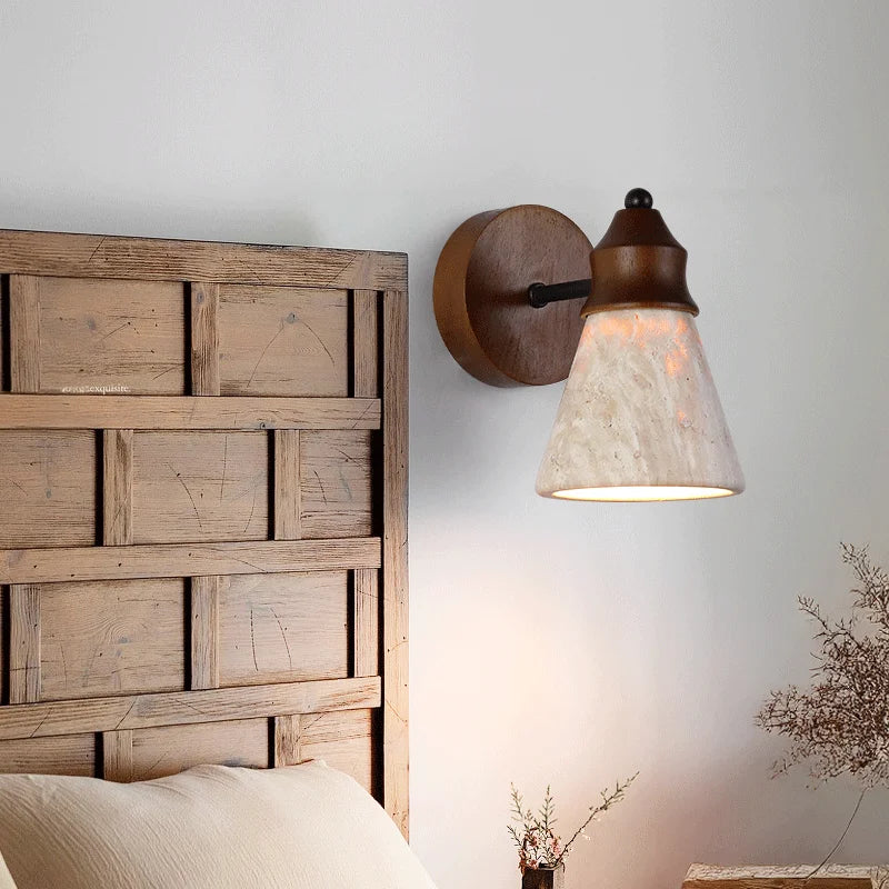 Natural Stone Wall Lamp - Yellow Travertine Sconce for Bedroom & Living Room