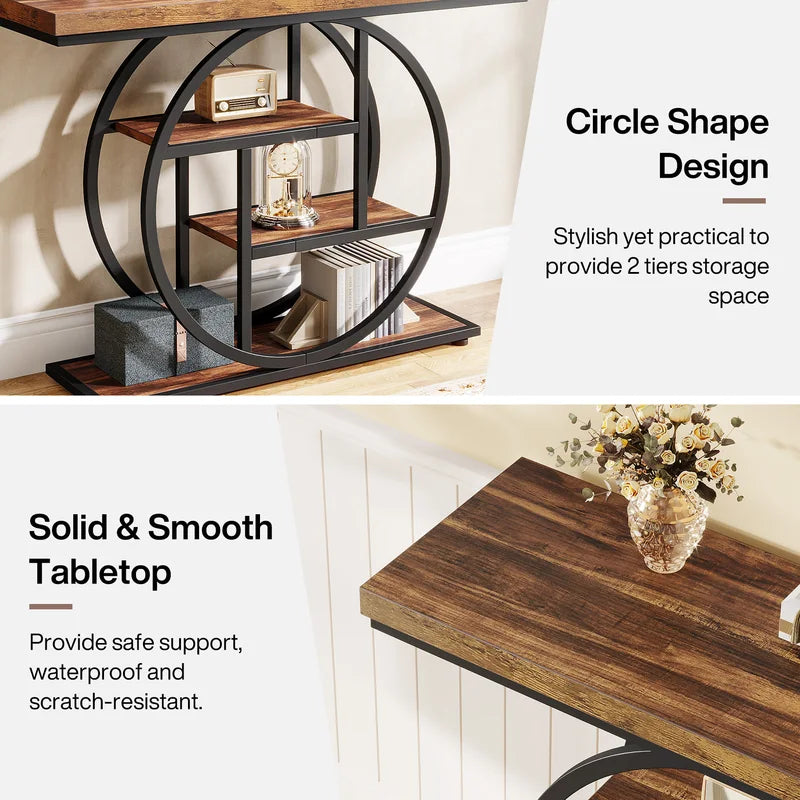4-Tier Industrial Console Table with Shelves for Entryway Living Room