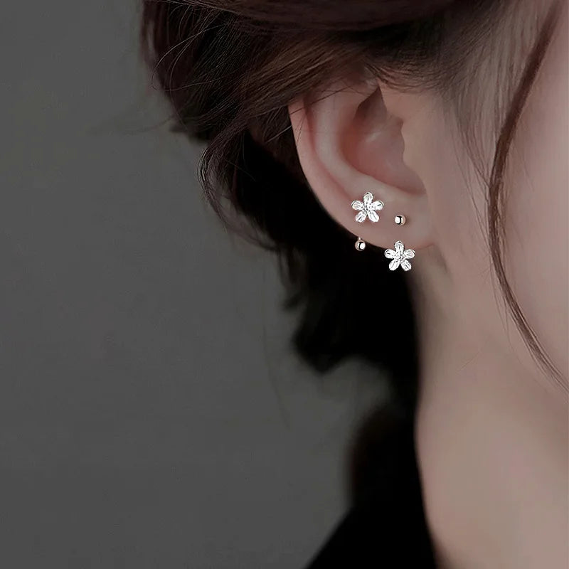 Sterling Silver Flower Stud Earrings for Women Minimalist Jewelry Light Luxury