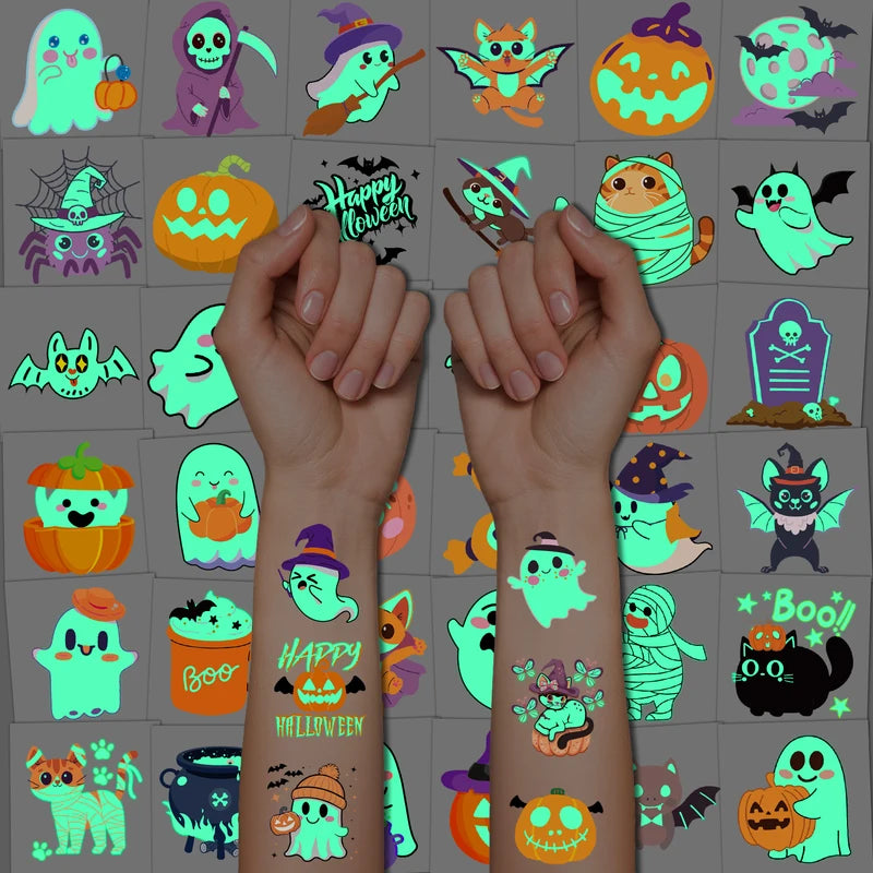 Glow-in-the-Dark Halloween Temporary Tattoos - 36 Sheets Party Decorations & Gifts