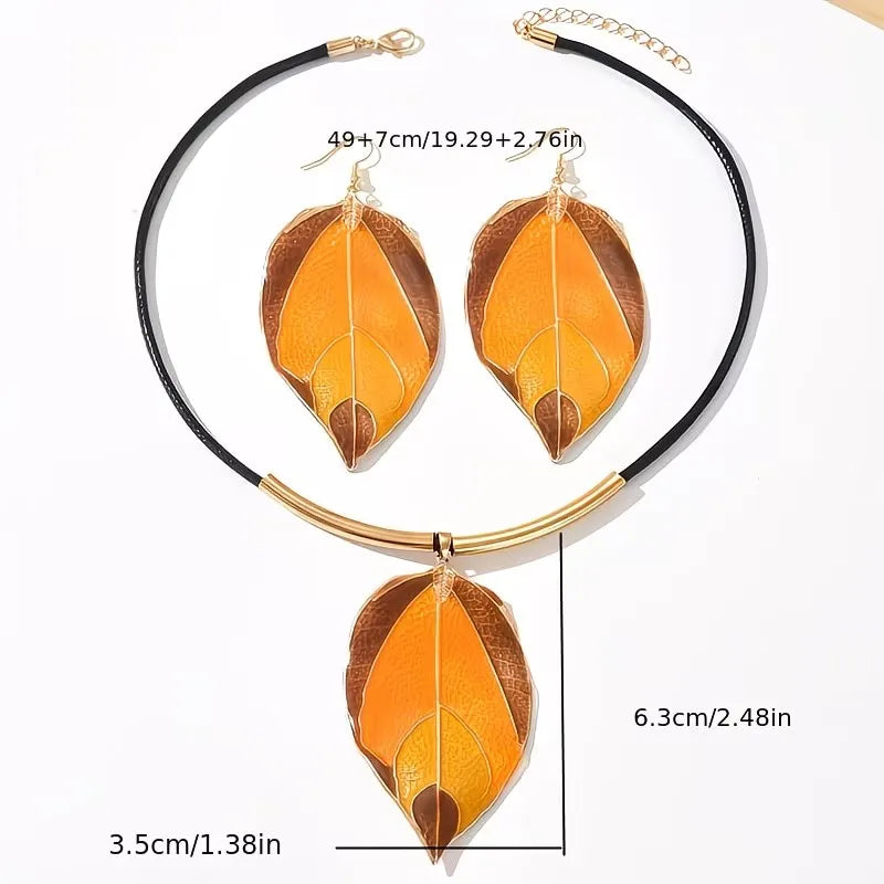 Bohemian Leaf Jewelry Set with Necklace and Earrings for Women - Vintage Layered Gift