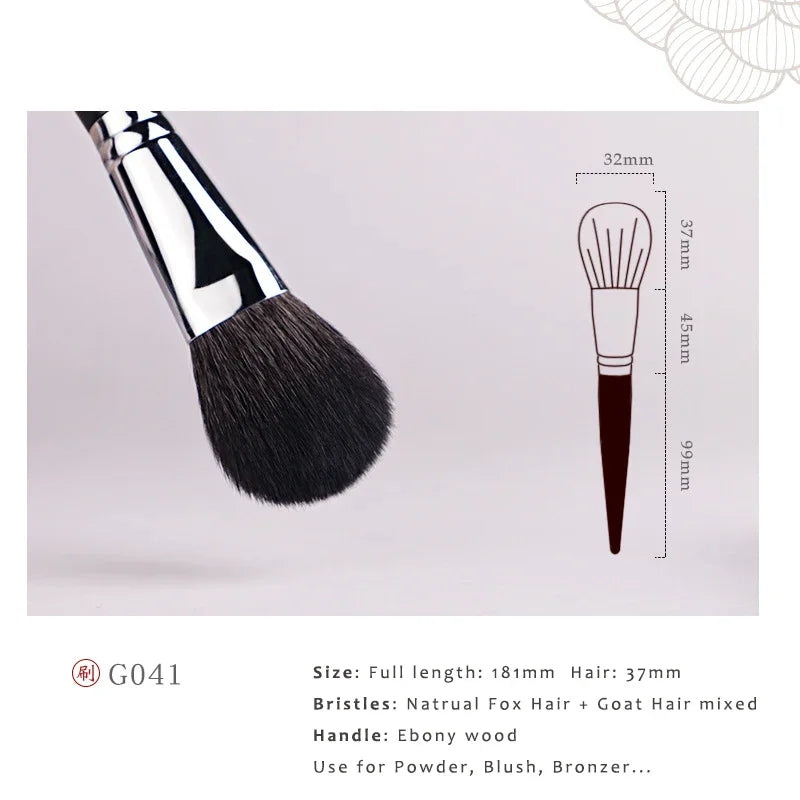 Luxury Makeup Brush for Cheeks - Natural Goat & Fox Hair, Rounded Powder Blush & Bronzer Tool