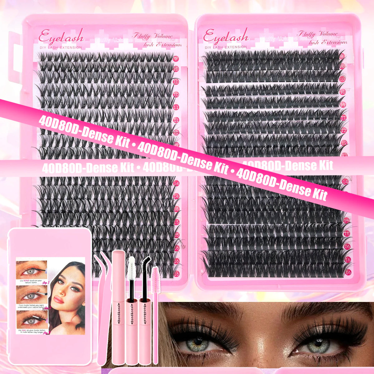 DIY Lash Extension Kit Clusters 9-16mm Eyelash Kit with Bond & Seal Wispy Natural Lashes