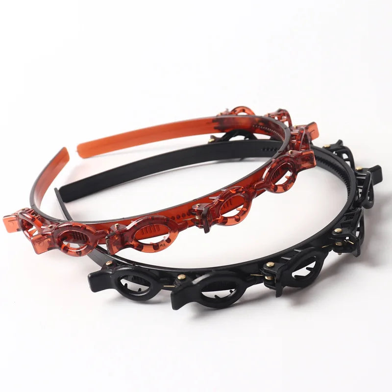 Woven Hairband with Clips for Bangs - Multi-Layer Hollow Braided Head Accessory