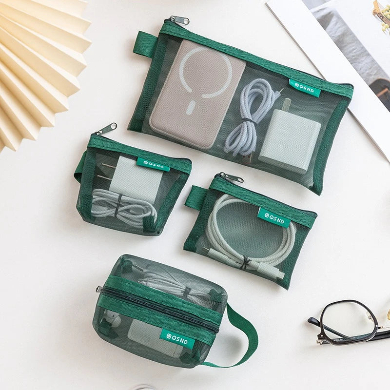 6PCS Transparent Mesh Storage Bags for Coins Cosmetics Travel Organizer Pouches