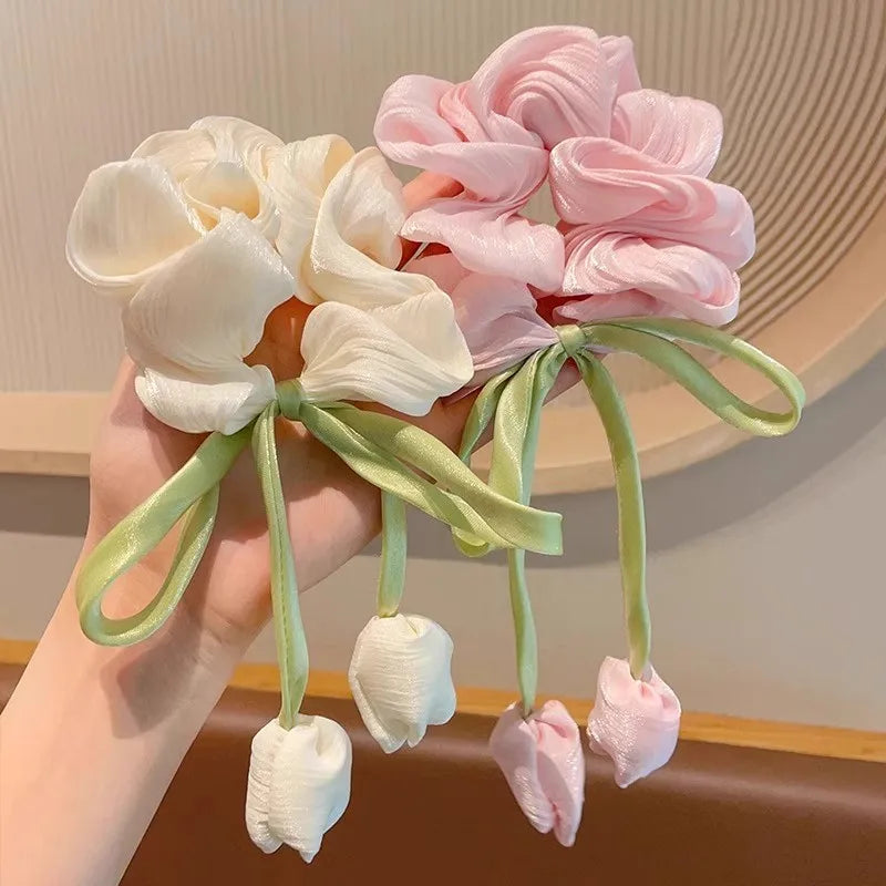 Large Tulip Flower Hair Scrunchie - Cute Hair Accessories for Girls