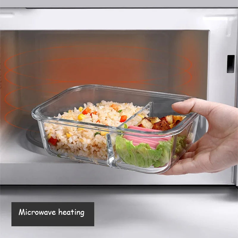 Glass Lunch Box Sealed Food Container with Lid Portable Bento Box for Picnic & Microwave
