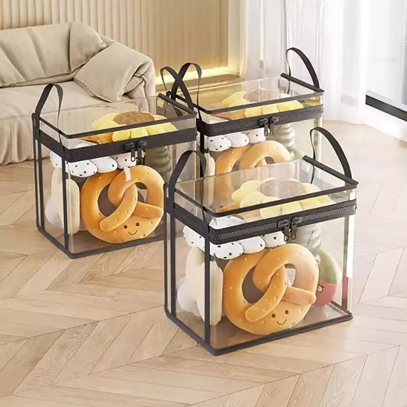 Large Transparent Doll Storage Bag with Handle and Zipper - Stackable Moisture-Proof Organizer Box