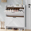 Slim 2-Tier Shoe Cabinet Organizer with Flip Drawers for Entryway and Closet
