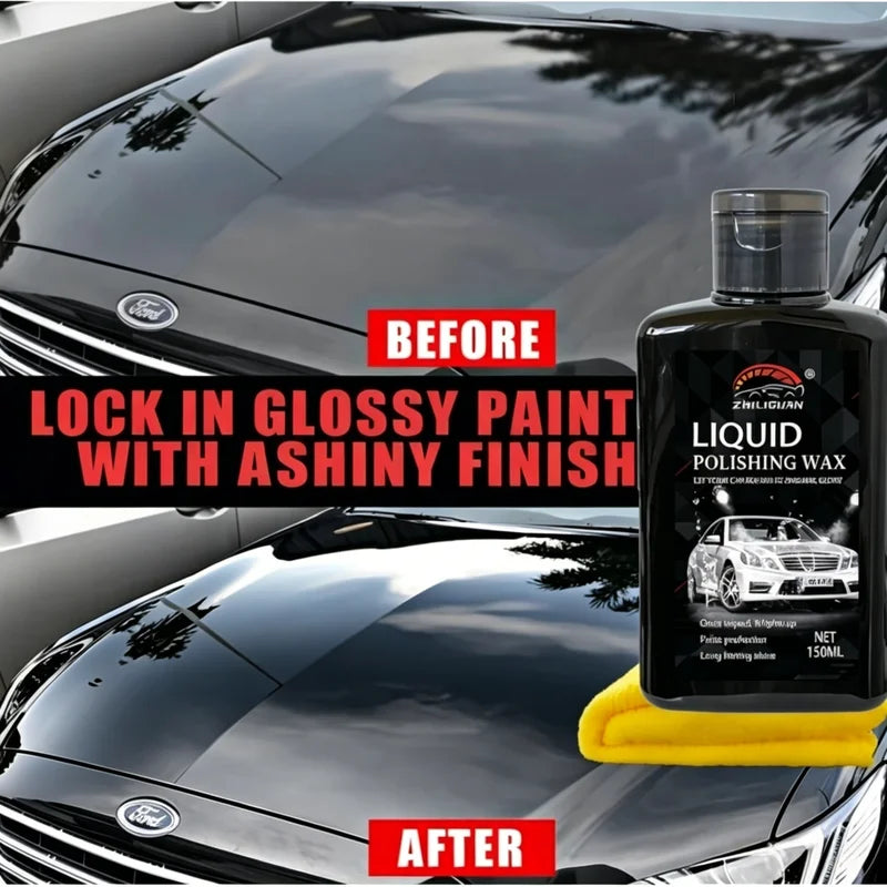 150ml Car Liquid Polishing Wax with Microfiber Towel - Long Lasting Paint Shine