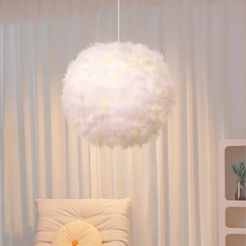 Modern Fluffy Feather Pendant Light E27 Hanging Lamp Fixture for Bedroom Living Room