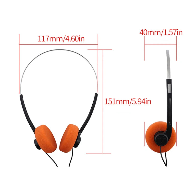 Wired On-Ear Stereo Headphones 3.5mm Jack Vintage Style Adjustable Headband