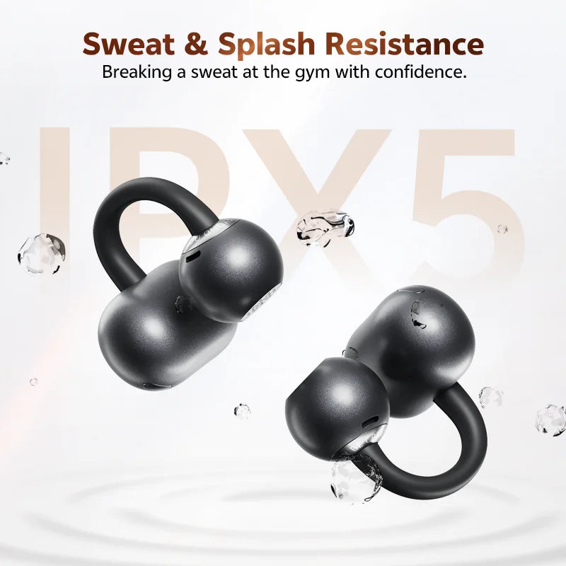 Wireless Bluetooth Earbuds with Open-Ear Clip-On Design, 35H Battery, Dual Mic, Waterproof