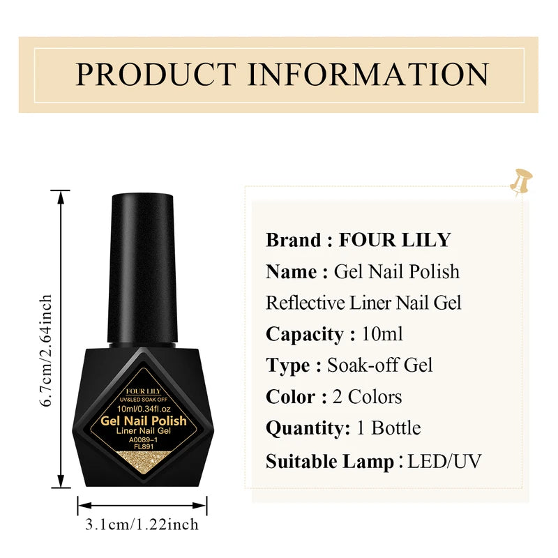 Reflective Glitter Gel Nail Polish Set - Bright Sparkling French Colors, Long-Lasting UV & LED Curing