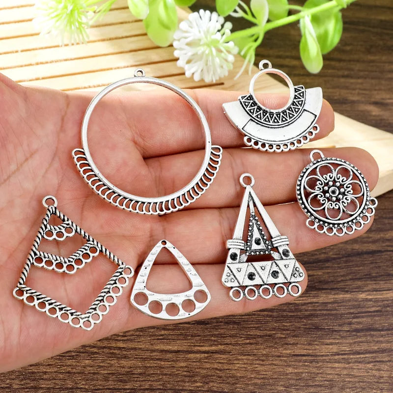 Vintage Geometric Charm Connectors for Jewelry Making - 5pcs