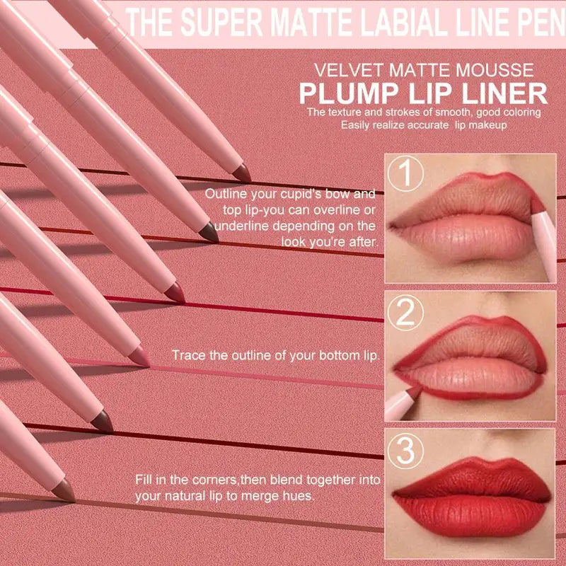 6Pcs Waterproof Lip Liner Pencil Set - Natural, Long-Lasting, Non-Sticky Makeup