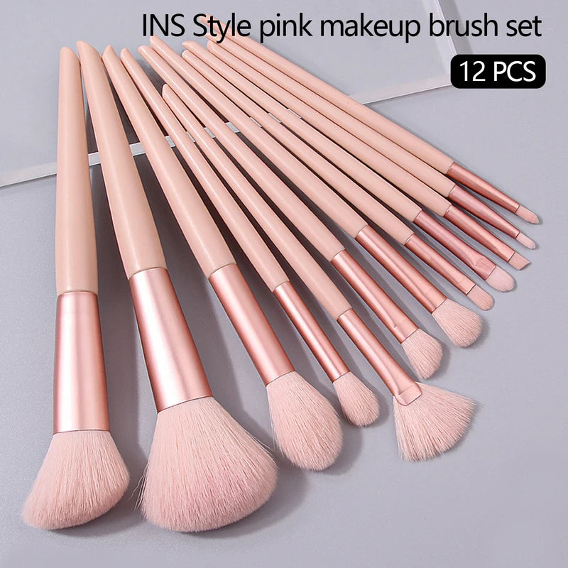 12-Piece Makeup Brush Set - Assorted Cosmetic Blush Foundation Eye Shadow