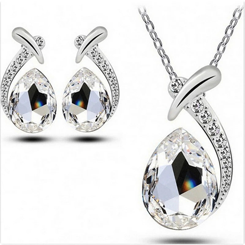 Elegant Silver Color Necklace and Earring Jewelry Set for Women Wedding