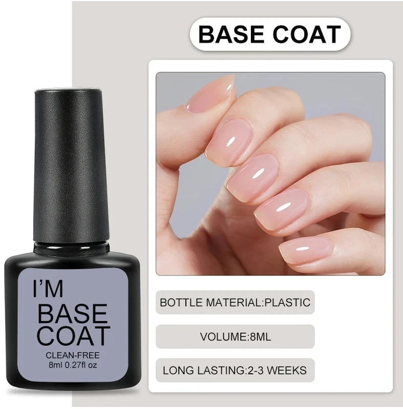 Clear Gel Nail Polish Kit - Base & Top Coat Set for Semi-Permanent Manicure