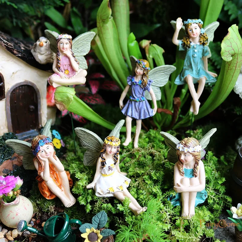 Mini Fairy Garden Figurines Resin Fairy Statue Set for Outdoor & Indoor Decor