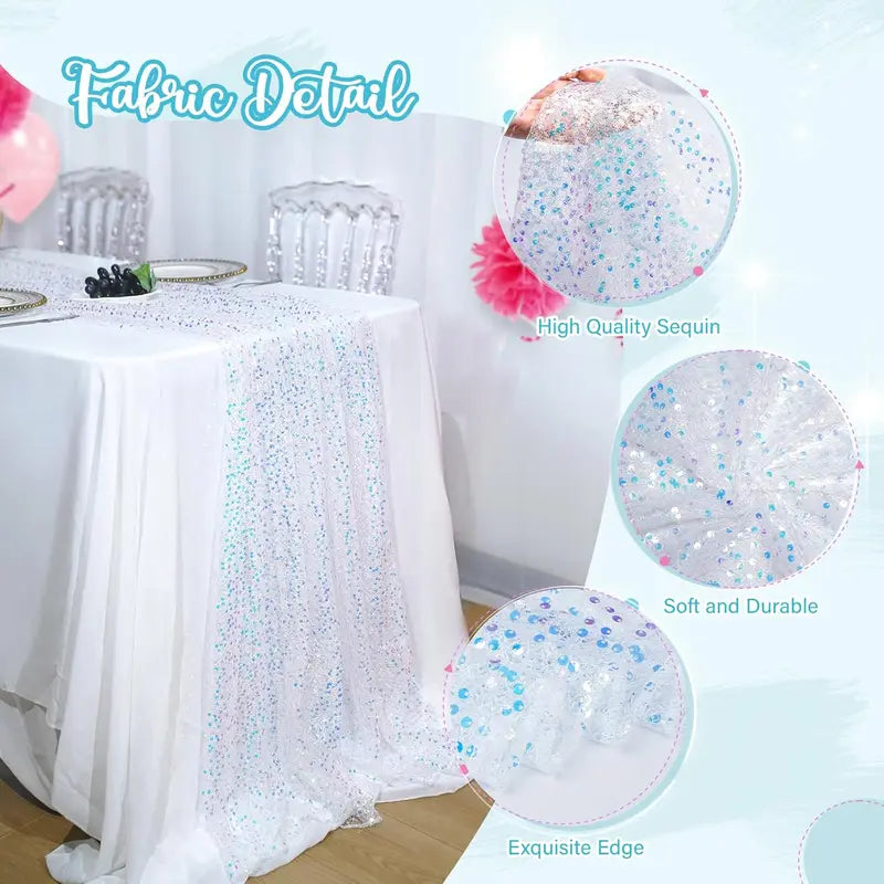 Iridescent Glitter Sequin Table Runner for Wedding & Party Decor