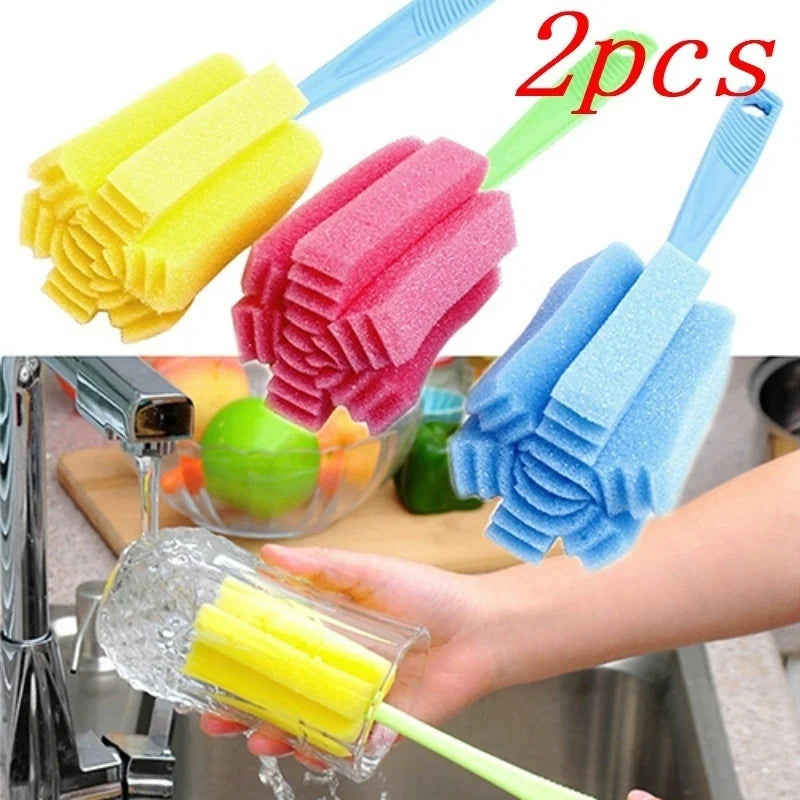 2 Pcs Kitchen Sponge Brush for Wine Glasses, Bottles, Coffee & Tea Cups - Eco-Friendly Cleaning Tools