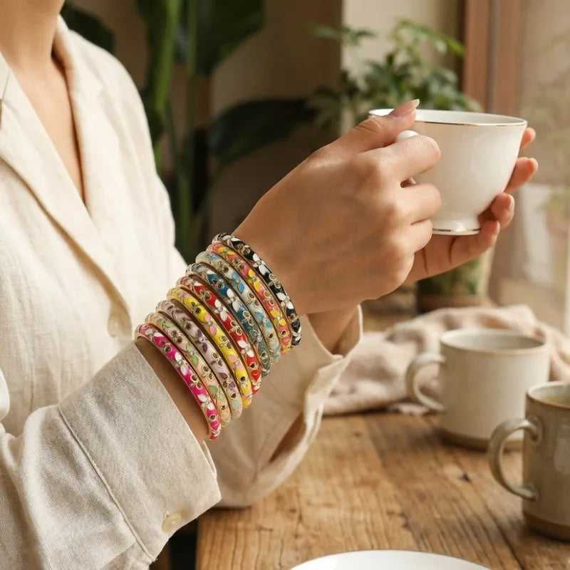 Vintage Enamel Floral Chinese Women’s Bracelet - Traditional Hand Jewelry Gift