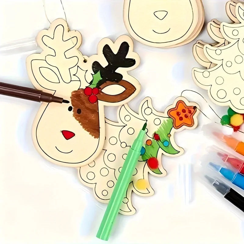 12Pcs Christmas Wooden Ornaments Snowman Santa Tree Holiday Decor DIY Hanging Pendant