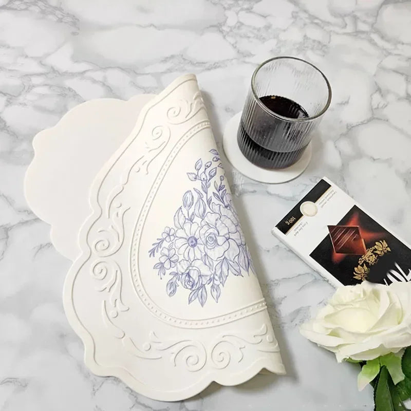 Silicone Carved Floral Placemat - Waterproof Table Mat for Dining & Kitchen