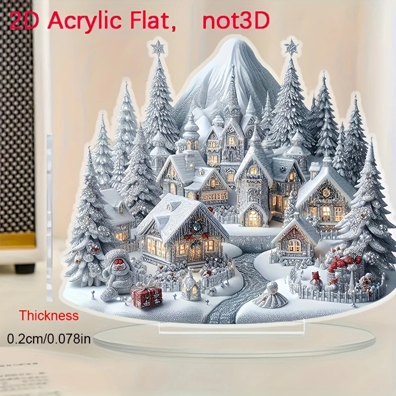 2D Acrylic Christmas Snowhouse & Reindeer Scene Home Decor Ornaments Festive Gift