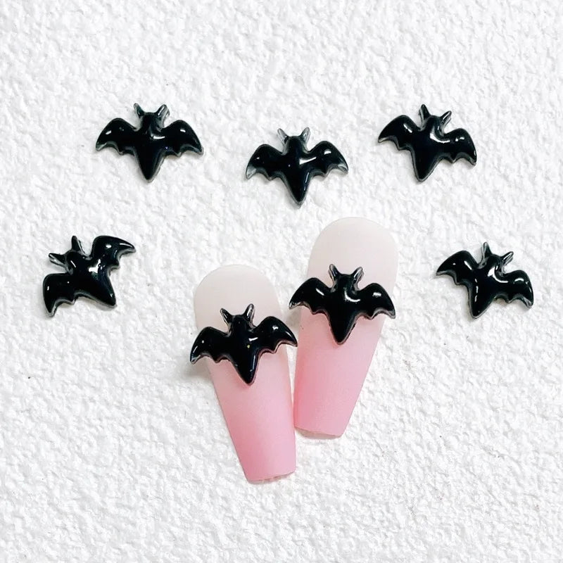 Halloween Nail Charms 50pcs Resin Nail Art Decorations Black Bat for Manicure DIY