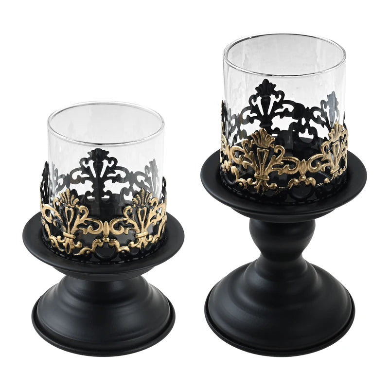Set of 2 Black Iron Candle Holders for Christmas & Holiday Decor, Centerpieces