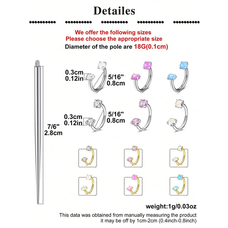 Septum Rings Horseshoe Nose Jewelry 18G Double Gem Hoop Opal CZ Piercing