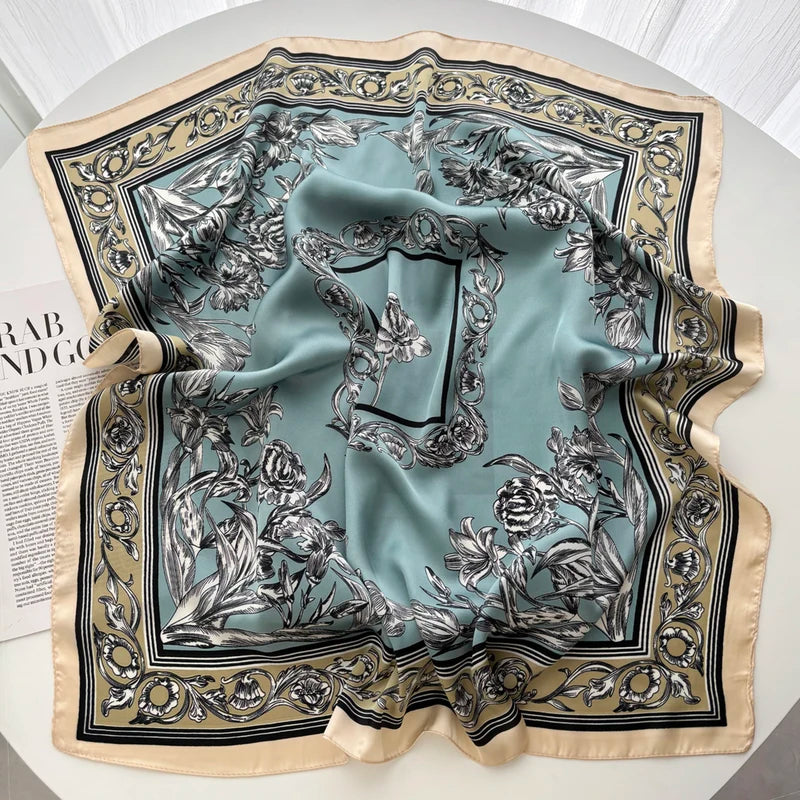 Luxury Satin Square Scarf for Women - Korean Fashion Rose Print Wraps & Bandannas, 70x70cm