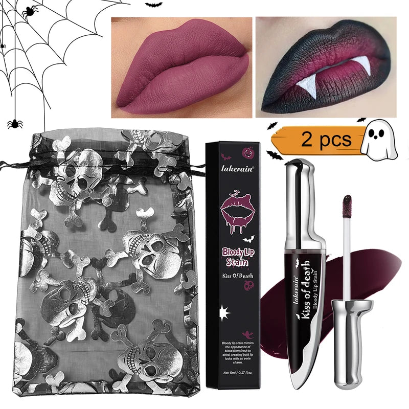 Matte Bloody Lip Stain Long-Lasting Water-Resistant Lipstick for Gothic Vampire Halloween