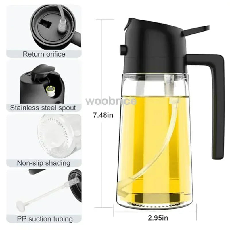 2-in-1 500ml Refillable Oil Spray Bottle with Adjustable Nozzle for Cooking & Baking