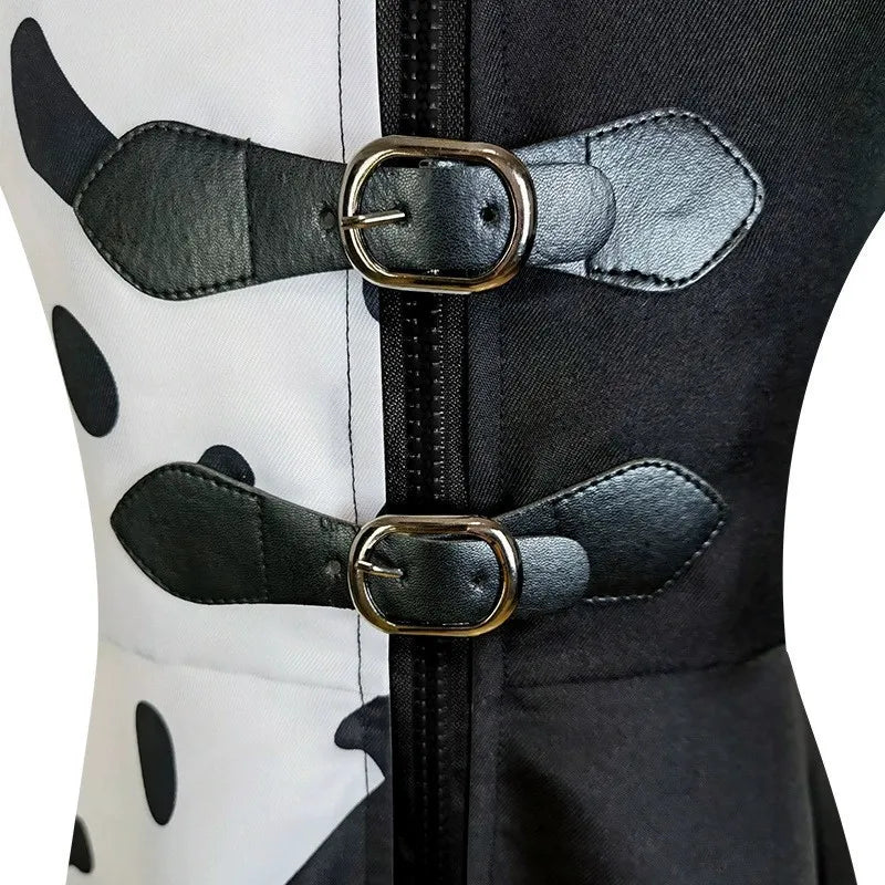 Girls Cruella Deville Costume Jumpsuit Dress Halloween Cosplay Party Outfit