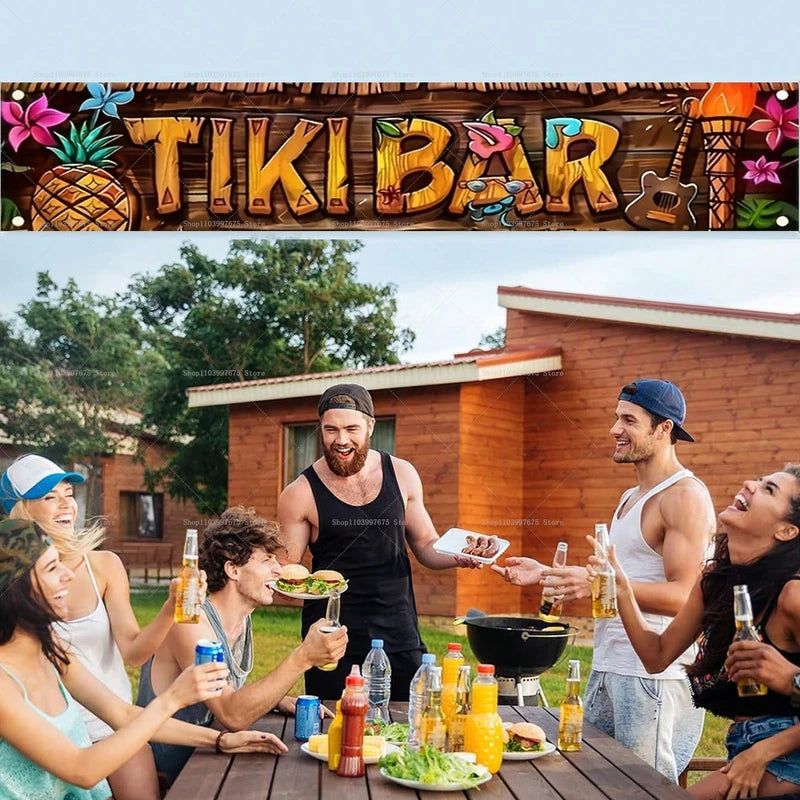 Tiki Bar Banner Tropical Hawaiian Beach Party Decorations Vinyl Background