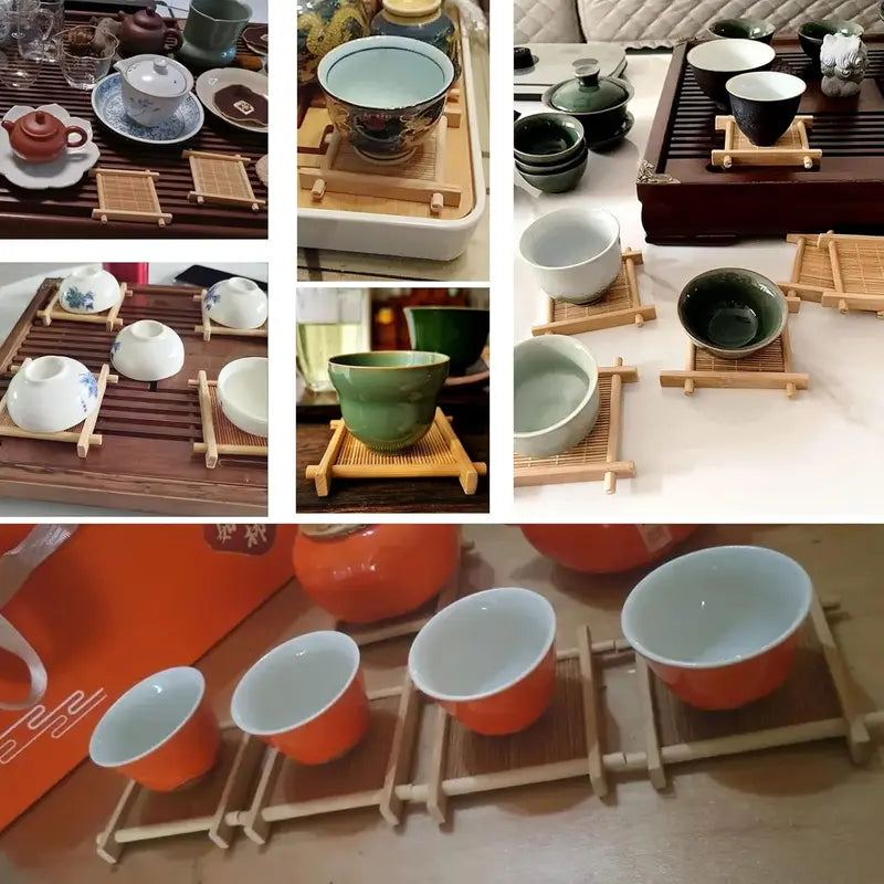 6-Piece Bamboo Tea Coaster Set for Espresso and Small Glass Cups