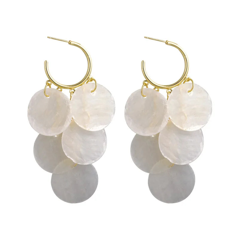 Beach Vacation Long Tassel Shell Earrings for Women Summer Statement Dangle Lightweight Jewelry