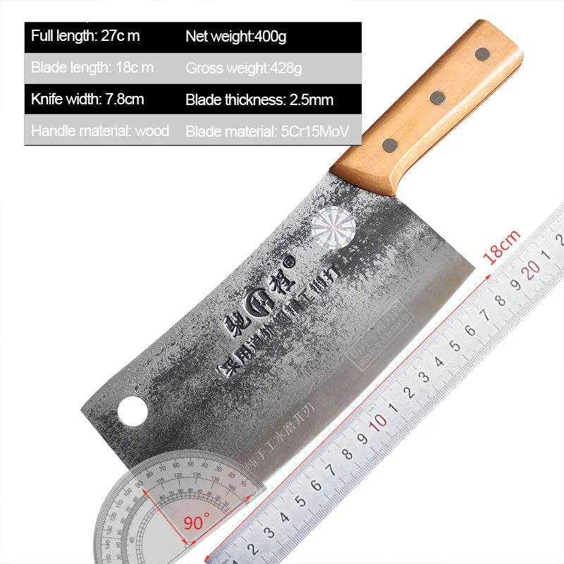 Forged Chef Knife with Wooden Handle and Copper Rivets - High-Carbon Steel Slicing Knife