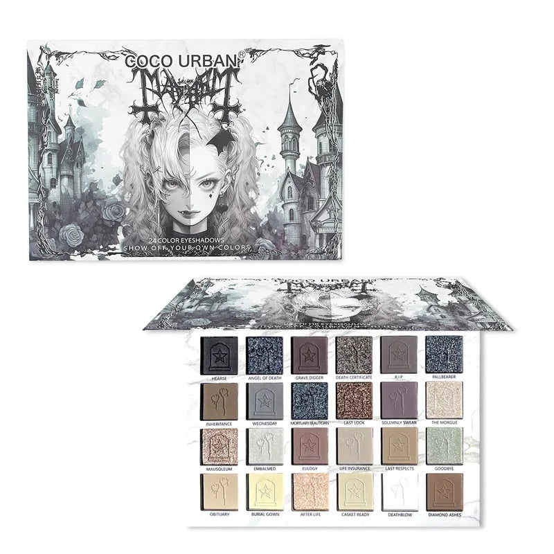 Gothic Core Eyeshadow Palette with 8 Makeup Brushes - Dark Tones, High Pigment, Vegan Formula