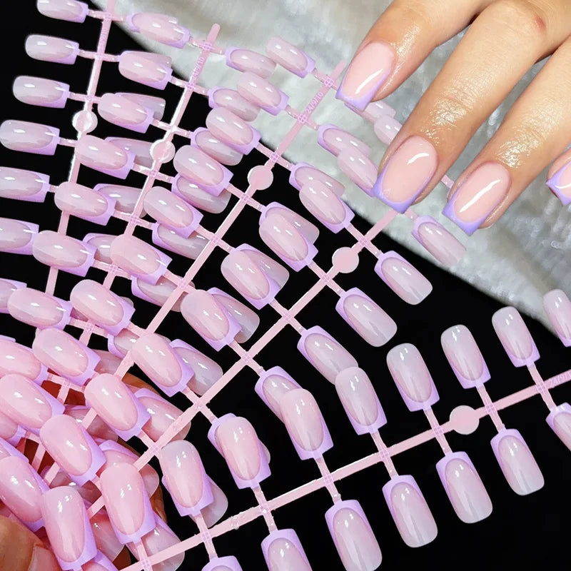 120pcs Colorful Edge French Tip Fake Nails - Square Press On Full Cover