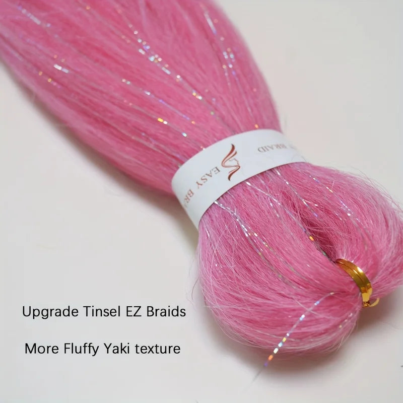 Synthetic Ombre Braiding Hair Extensions with Tinsel - 26 Inch Rainbow Colors for Women & Girls