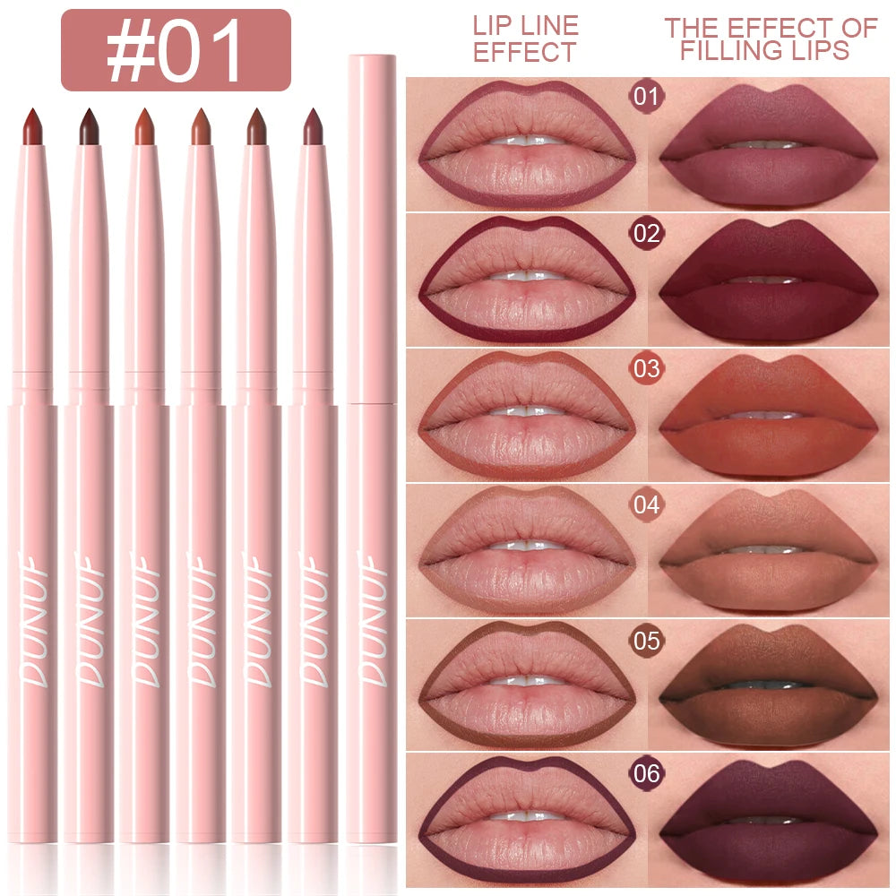 6-Piece Long-Lasting Waterproof Lip Liner Set - Non-Fading, Easy Color