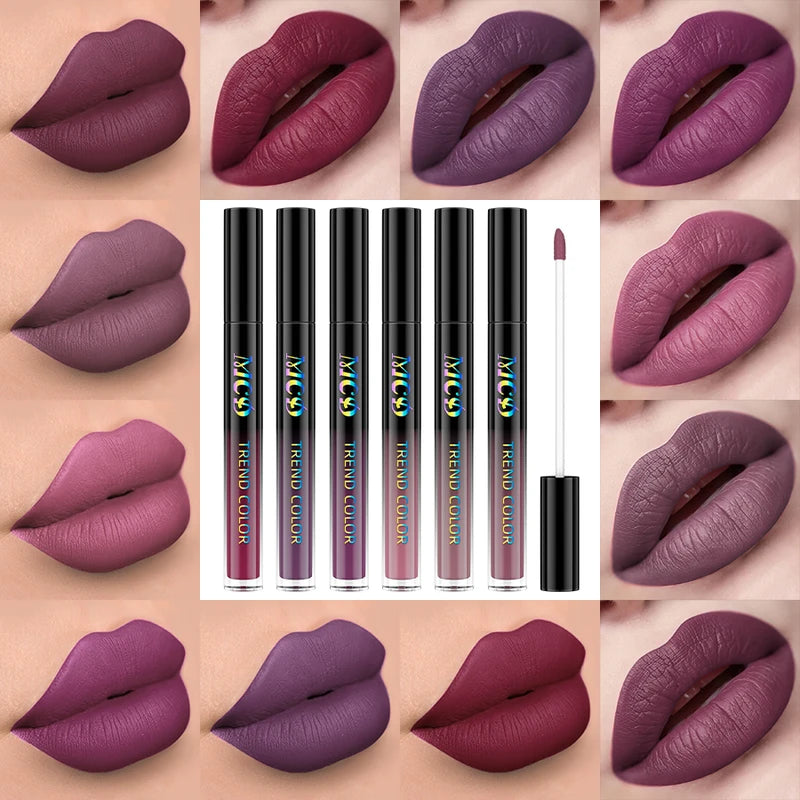 6-Piece Matte Lip Gloss Set Waterproof Velvet Lipstick for Women