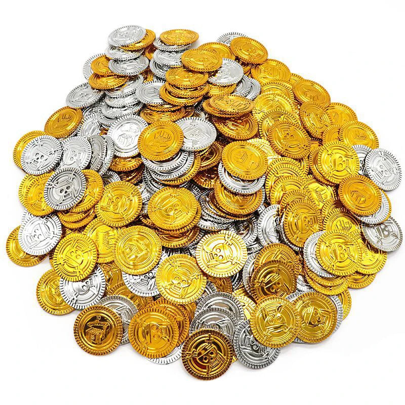 Pirate Treasure Chest with Gold Silver Copper Coins & Gemstones Kids Toy Set