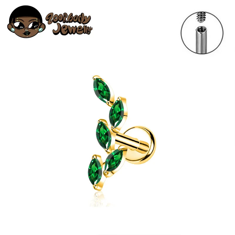 Titanium Body Piercing Earring with CZ Marquise Climber, 16G-18G, Flat Back